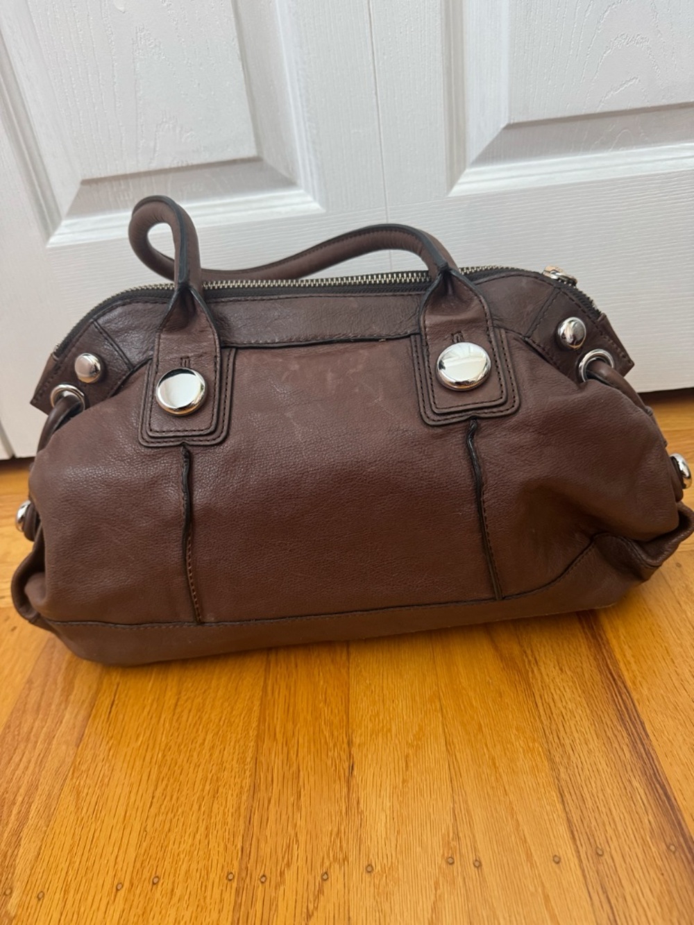 Banana Republic Brown Leather Satchel Handbag Silver Hardware